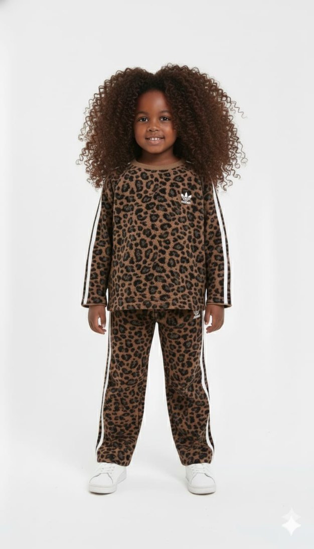 Kız Leopar Desenli Kadife Eşofman Takımı - Görsel 2