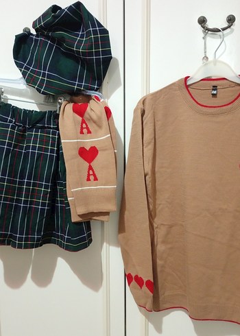 Nakışlı Kahverengi Kız Triko Kazak - Görsel 6