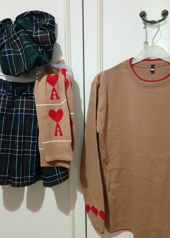 Nakışlı Kahverengi Kız Triko Kazak - Görsel 4