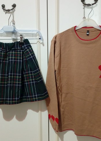 Nakışlı Kahverengi Kız Triko Kazak - Görsel 9