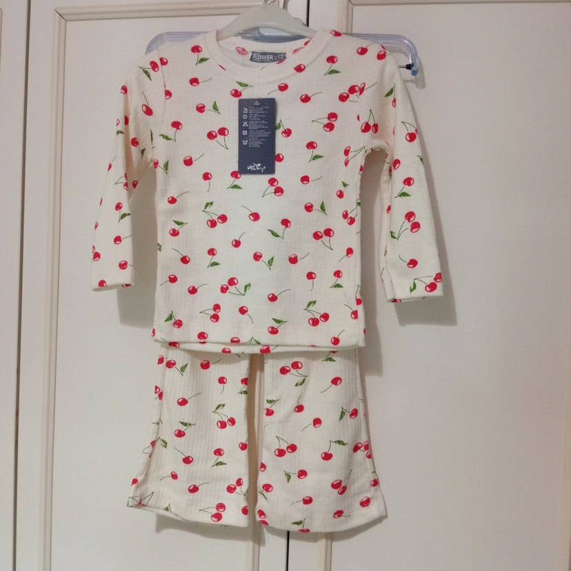 Kiraz desenli uzun kollu bebek kız takımı - Görsel 3