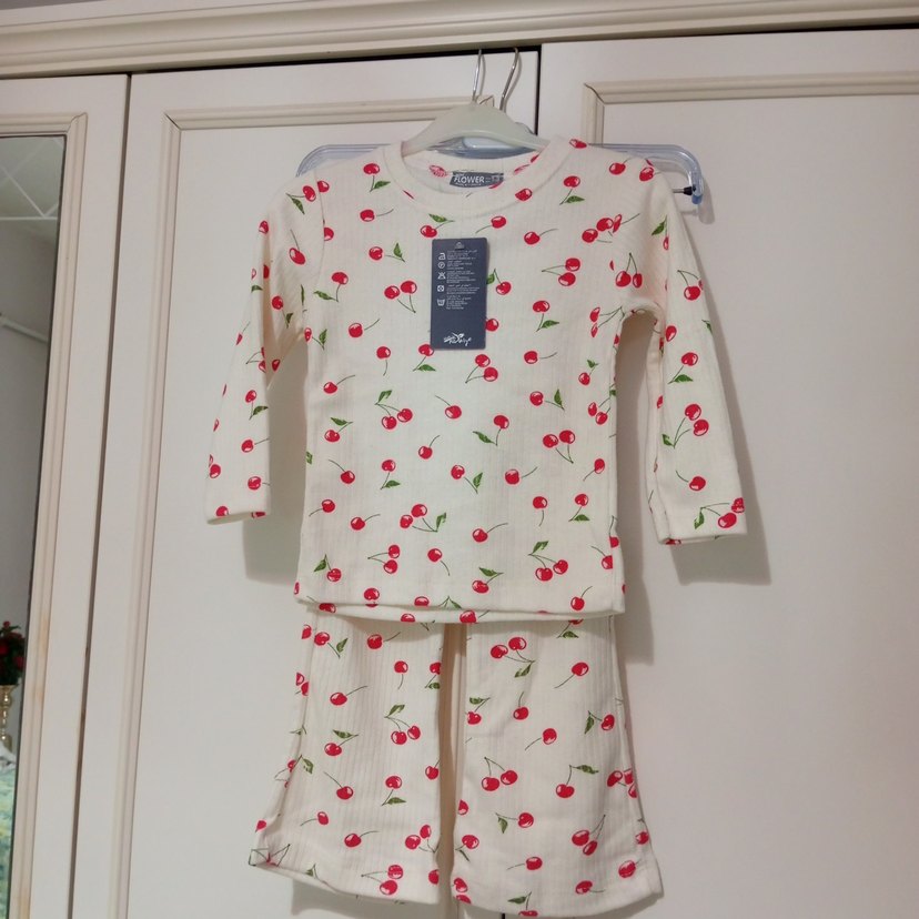 Kiraz desenli uzun kollu bebek kız takımı - Görsel 2