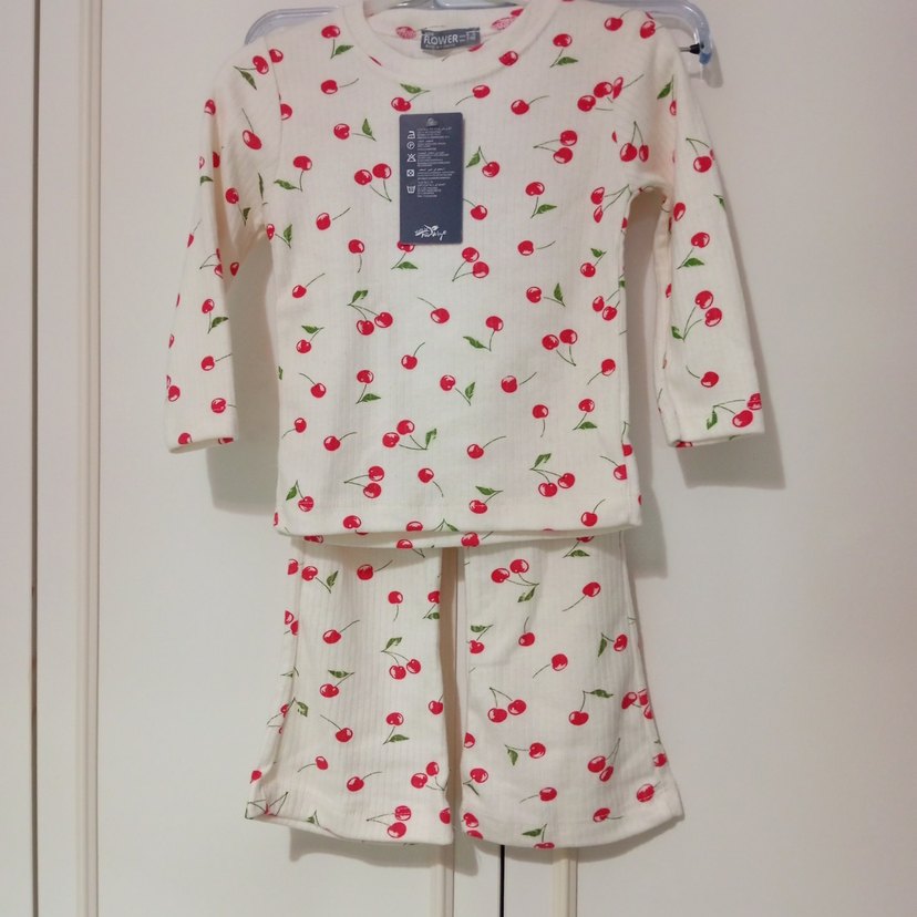 Kiraz desenli uzun kollu bebek kız takımı - Görsel 4