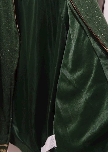 Yeşil Parlak Fermuarlı Midi Kadın Ceket çocuk - Görsel 9