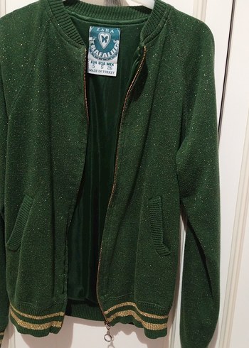 Yeşil Parlak Fermuarlı Midi Kadın Ceket çocuk - Görsel 6