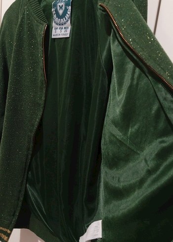 Yeşil Parlak Fermuarlı Midi Kadın Ceket çocuk - Görsel 10