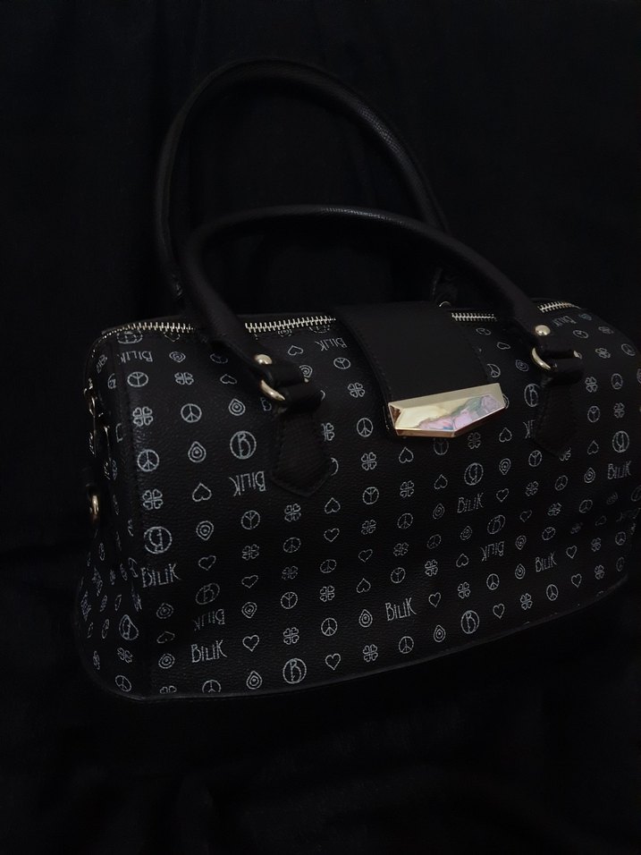 Siyah Baskılı Deri Kadın Omuz Çantası - Görsel 4