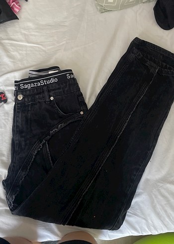 SagazaStudio Siyah Midi Denim Pantolon