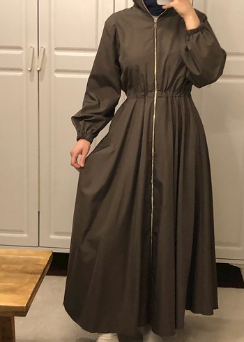 Haki Uzun Rahat Kesim Fermuarlı Kadın Yağmurluk Trençkot - Görsel 2