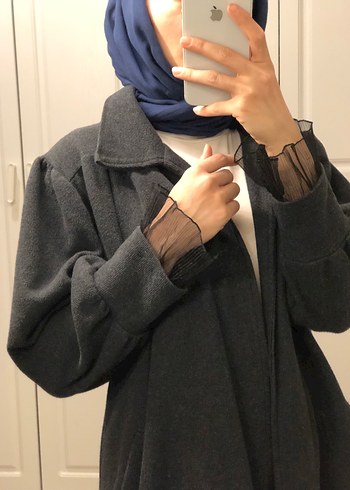 Gri Kemerli Kadın Yün Kaban - Görsel 7