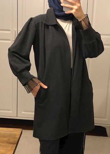 Gri Kemerli Kadın Yün Kaban - Görsel 8