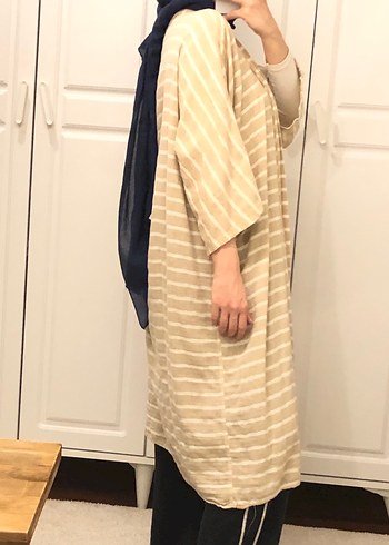 Bej Uzun Kollu Kadın Kimono - Görsel 2