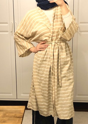 Bej Uzun Kollu Kadın Kimono - Görsel 4