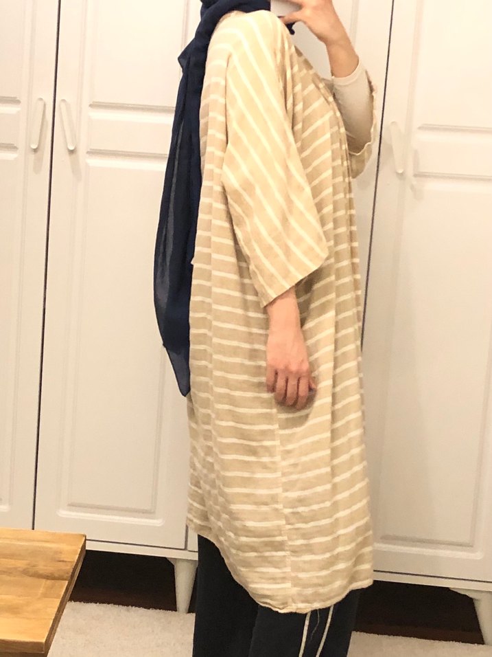 Bej Uzun Kollu Kadın Kimono - Görsel 2