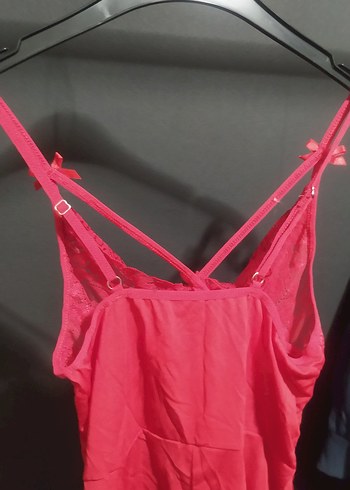 Pembe Dantel Detaylı İnce Askılı Midi Gecelik - Görsel 2