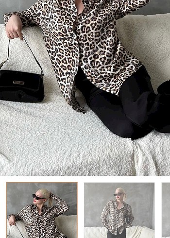 Kahverengi Leopar Desenli Kadın gömlek - Görsel 3