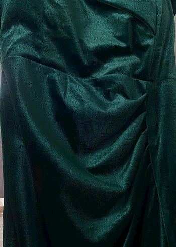 Yeşil Drapeli Uzun yırtmaçlı kadife Abiye Elbise - Görsel 6
