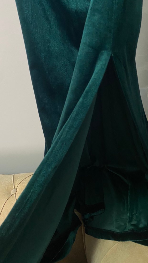 Yeşil Drapeli Uzun yırtmaçlı kadife Abiye Elbise - Görsel 2