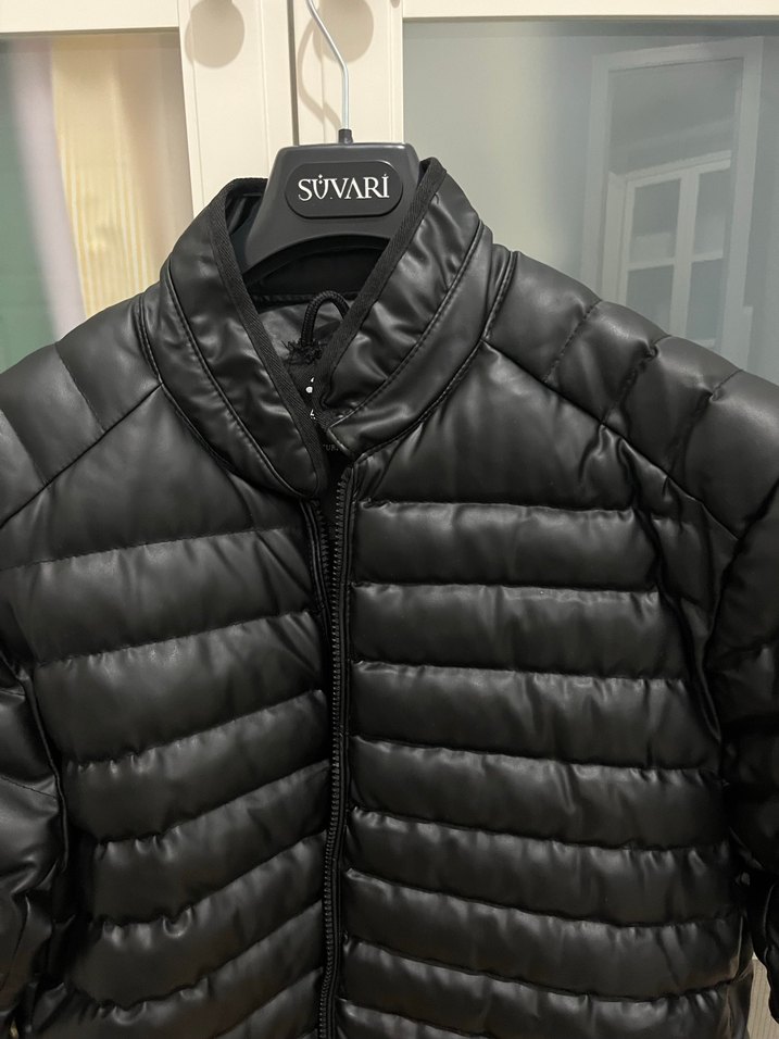 Erkek Siyah Deri Fermuarlı Mont - Görsel 2