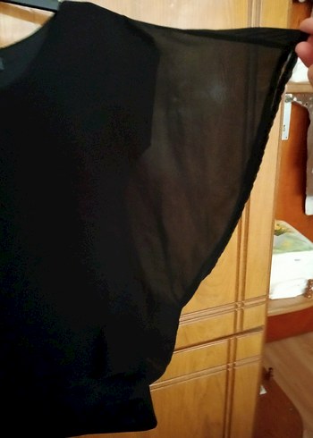 Tozlu Siyah Kadın Oversize Kısa Kollu Bluz
