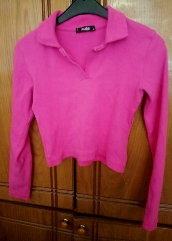 bayan Pembe Uzun Kollu Polo Tişört - Görsel 4