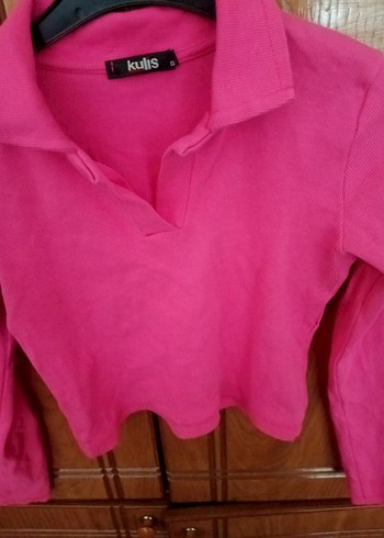 bayan Pembe Uzun Kollu Polo Tişört - Görsel 3