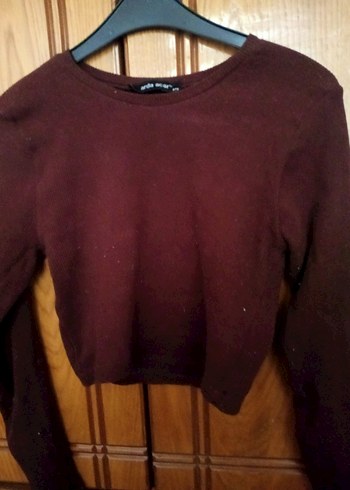 Bordo Kadın Fitilli Uzun Kollu Triko Kazak - Görsel 2