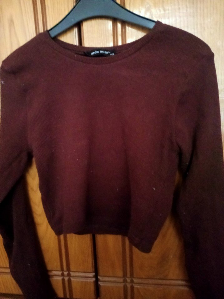 Bordo Kadın Fitilli Uzun Kollu Triko Kazak - Görsel 2