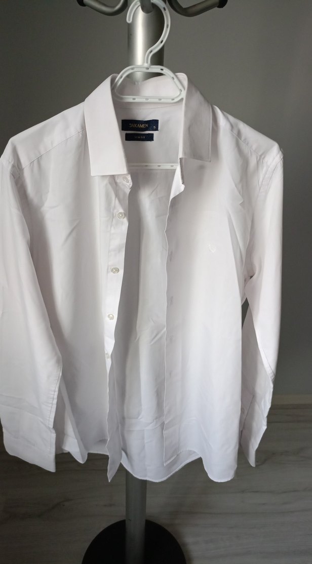 Düğmeli Beyaz Erkek Gömlek, Regular Fit, Uzun Kollu - Görsel 2