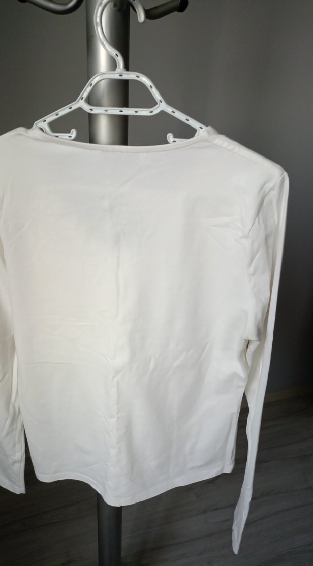 Beyaz Pamuklu Uzun Kollu Basic Bluz - Görsel 3