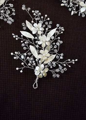 Gelin  düğün nişan söz nikah saç aksesuarı taç ,yan toka hepsi b - Görsel 2