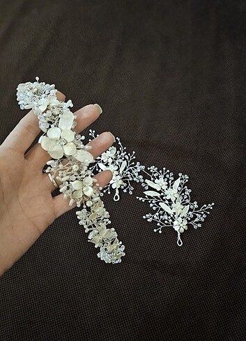 Gelin  düğün nişan söz nikah saç aksesuarı taç ,yan toka hepsi b - Görsel 3