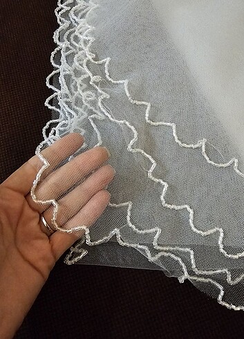 Gelin tül duvak kısa 2 kat kenarları  kristal taşlı  tokasız duv - Görsel 4