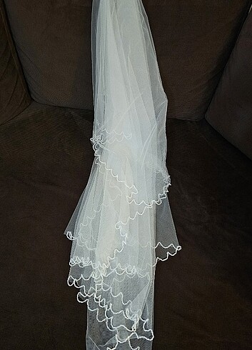Gelin tül duvak kısa 2 kat kenarları  kristal taşlı  tokasız duv - Görsel 3