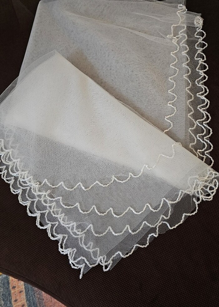 Gelin tül duvak kısa 2 kat kenarları  kristal taşlı  tokasız duv - Görsel 2