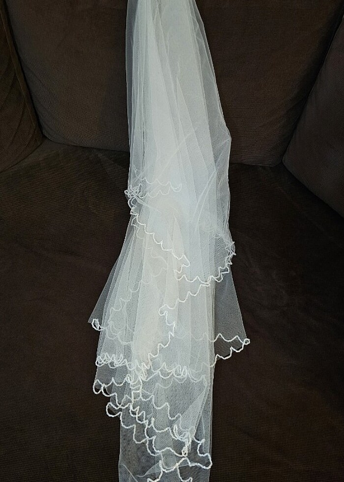 Gelin tül duvak kısa 2 kat kenarları  kristal taşlı  tokasız duv - Görsel 3