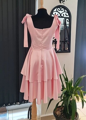 Saten mezuniyet elbisesi toz pembe  - Görsel 2