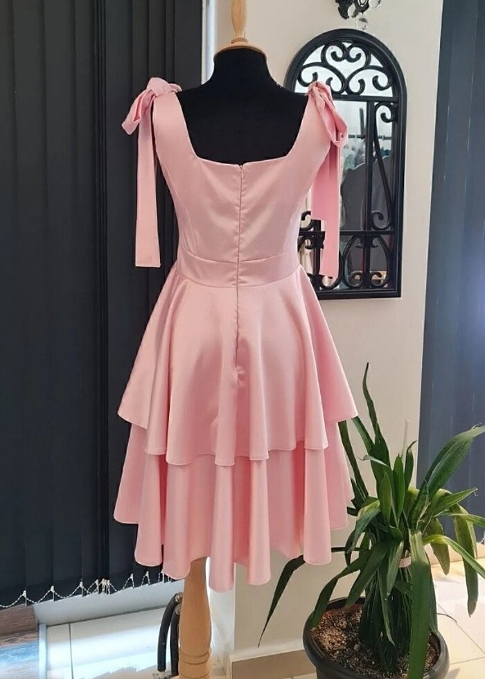 Saten mezuniyet elbisesi toz pembe  - Görsel 2