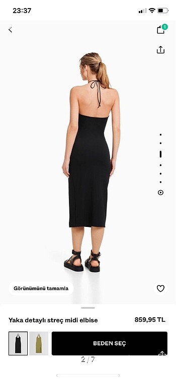 s Beden Bershka siyah yırtmaçlı elbise