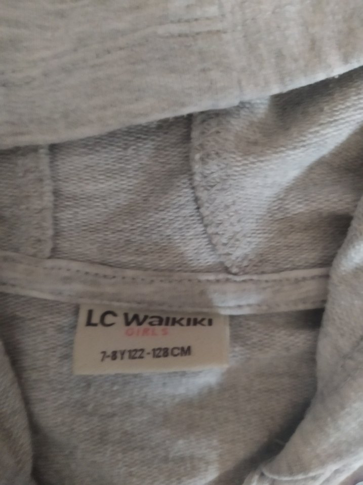 Kız Çocuk Gri Kapüşonlu Fermuarlı Yelek - Görsel 2