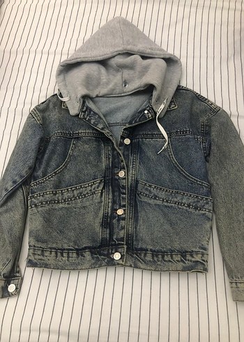 Kadın kapüşonlu kot ceket - Görsel 2