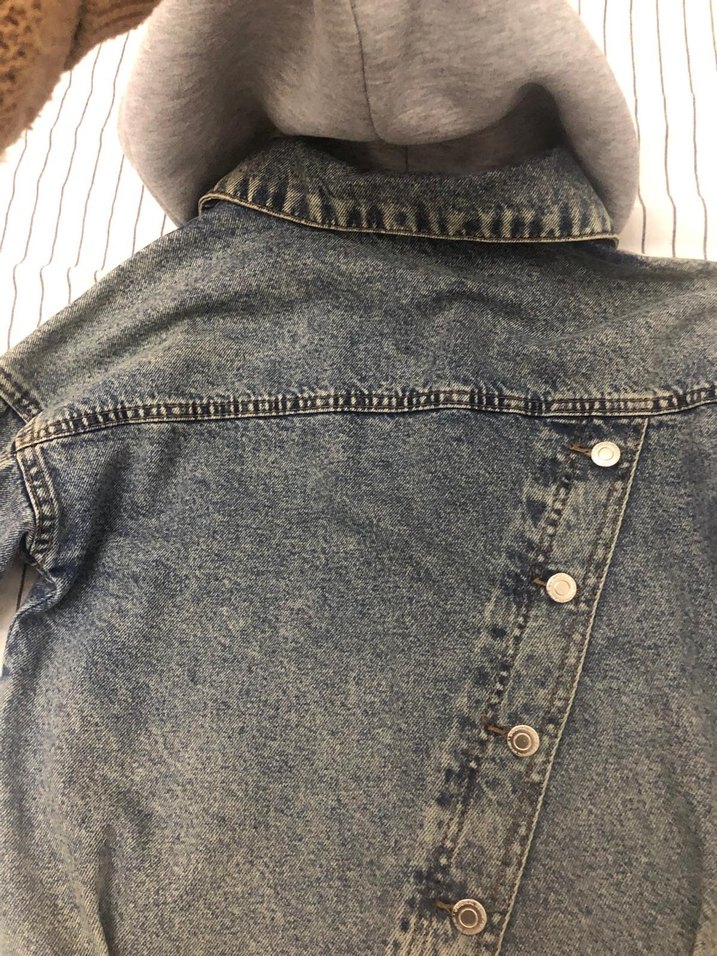 Kadın kapüşonlu kot ceket - Görsel 5