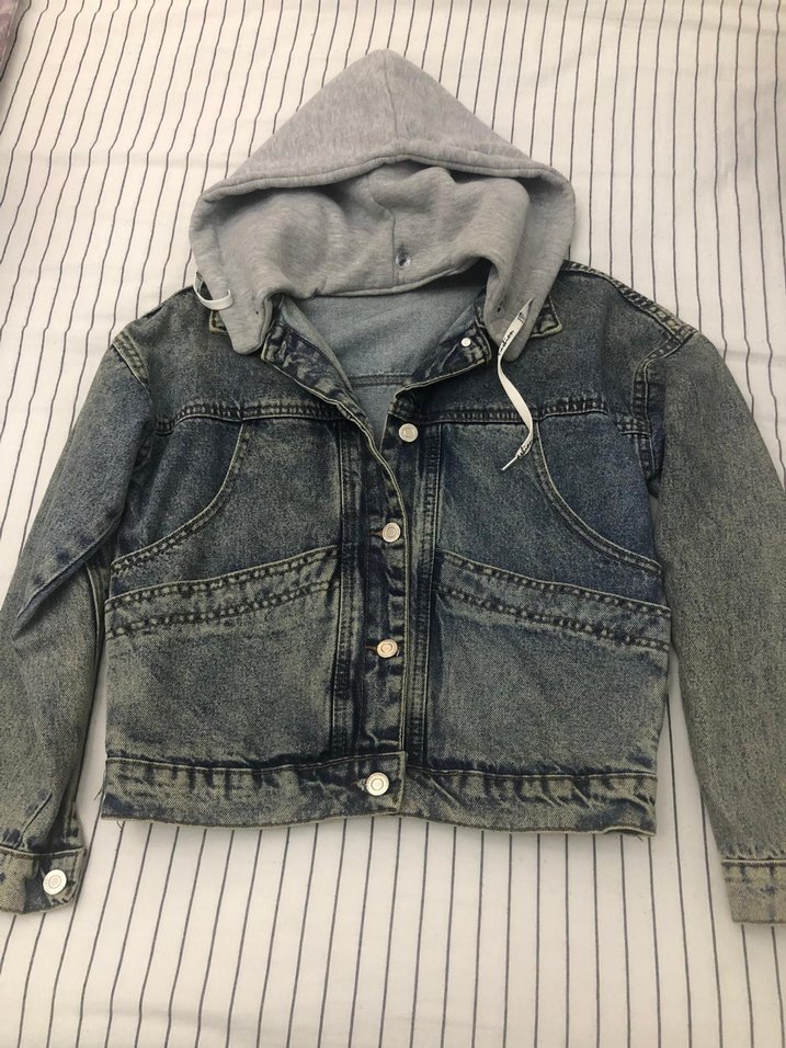 Kadın kapüşonlu kot ceket - Görsel 2