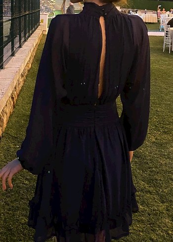 Lacivert Mini Uzun Kollu Fırfırlı Elbise - Görsel 5