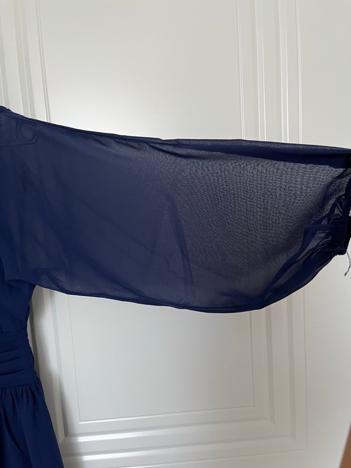 Lacivert Mini Uzun Kollu Fırfırlı Elbise - Görsel 3