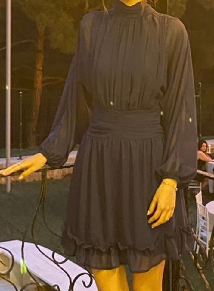 Lacivert Mini Uzun Kollu Fırfırlı Elbise - Görsel 4