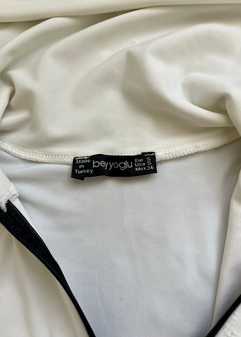 Fermuarlı Beyaz Yüksek Yakalı Sweatshirt - Görsel 3