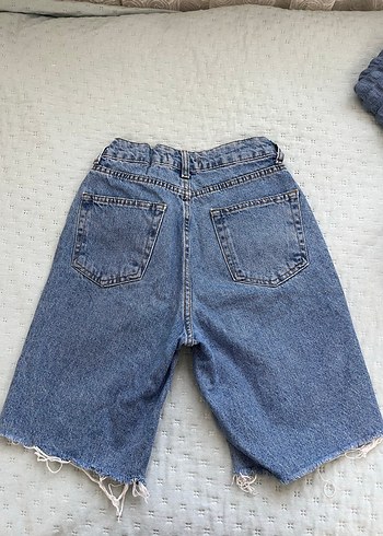 Bol Kesim Mavi Kadın Kot Şort - Görsel 3