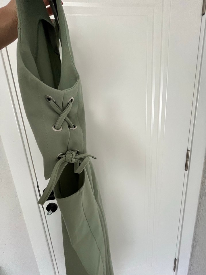 Kadın Haki Sıfır Kol V Yaka elbise - Görsel 2