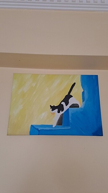 Tuval tablo yağlı boya kedi